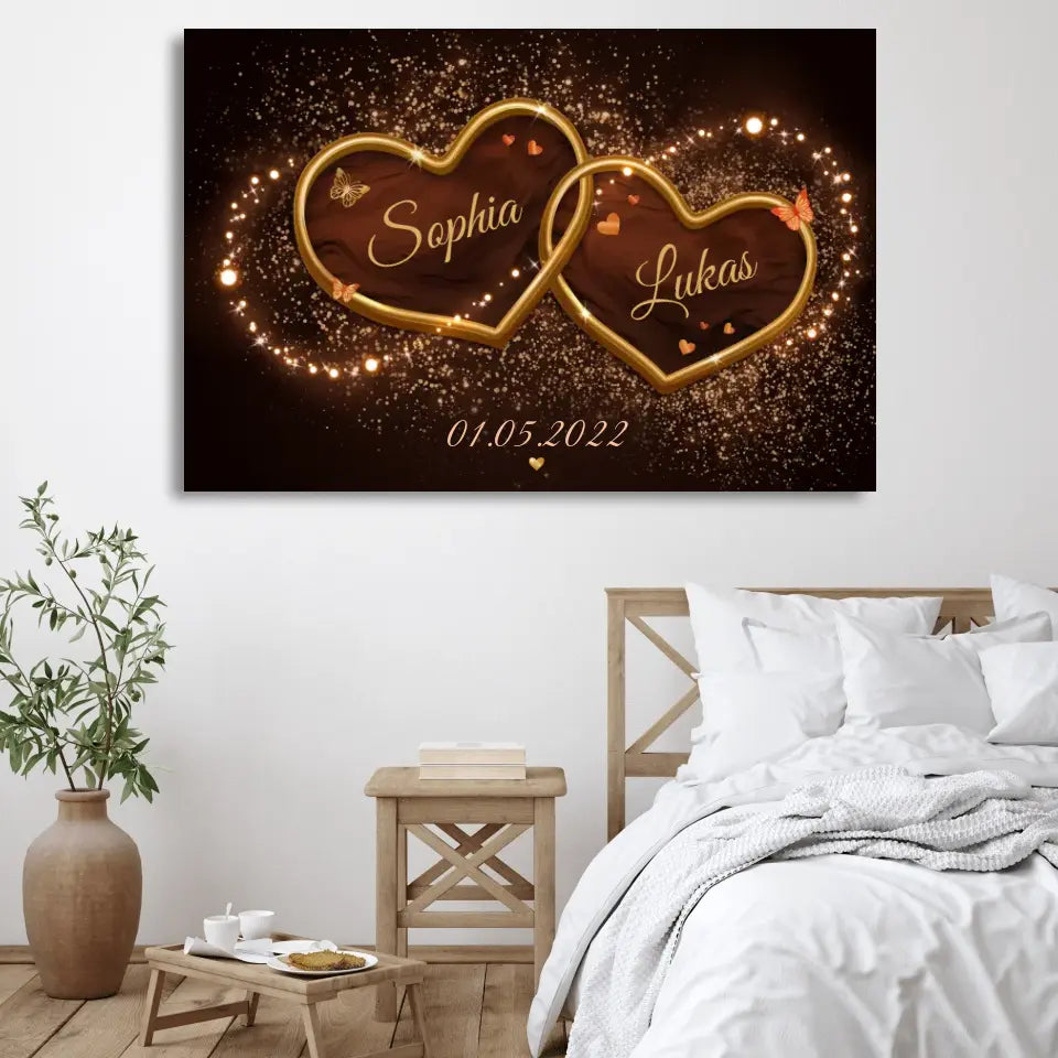 Goldene Herzen - Personalisierte Leinwand