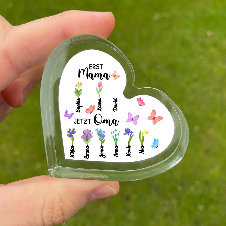 Eerst moeder, nu oma - Gepersonaliseerd hart van acryl