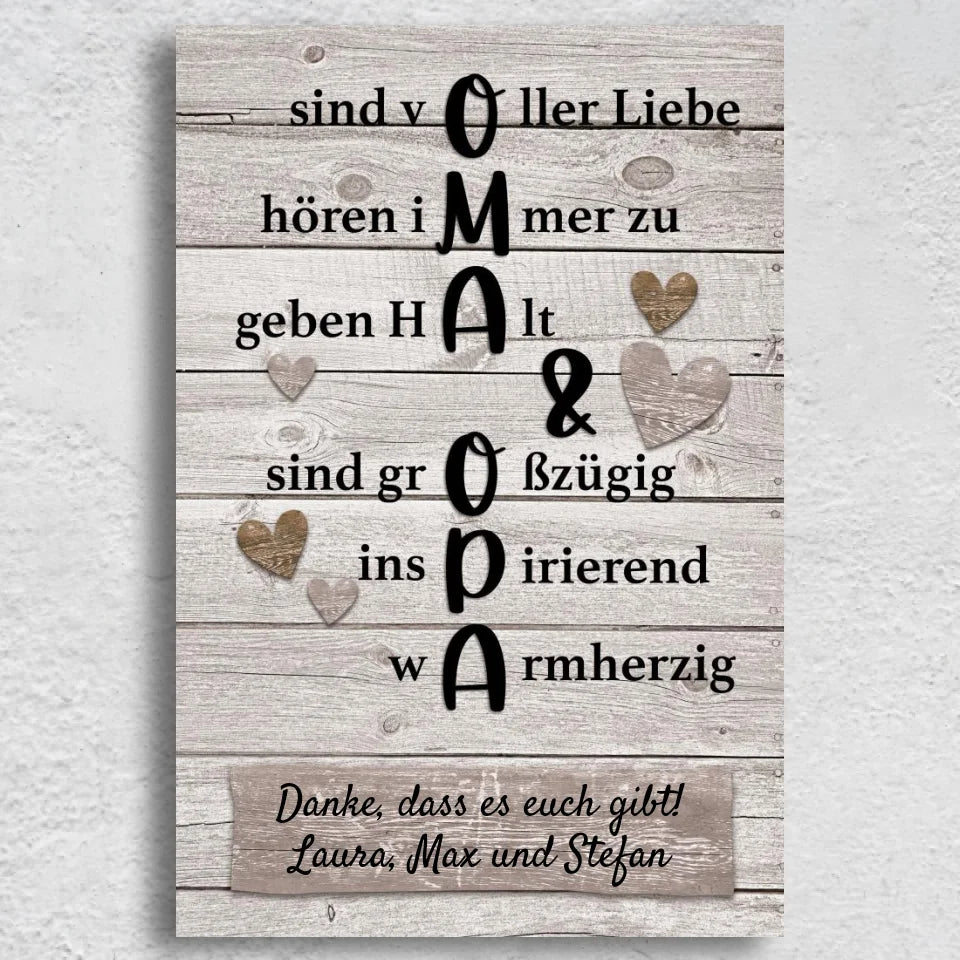 Oma en opa luisteren altijd - Gepersonaliseerd canvas
