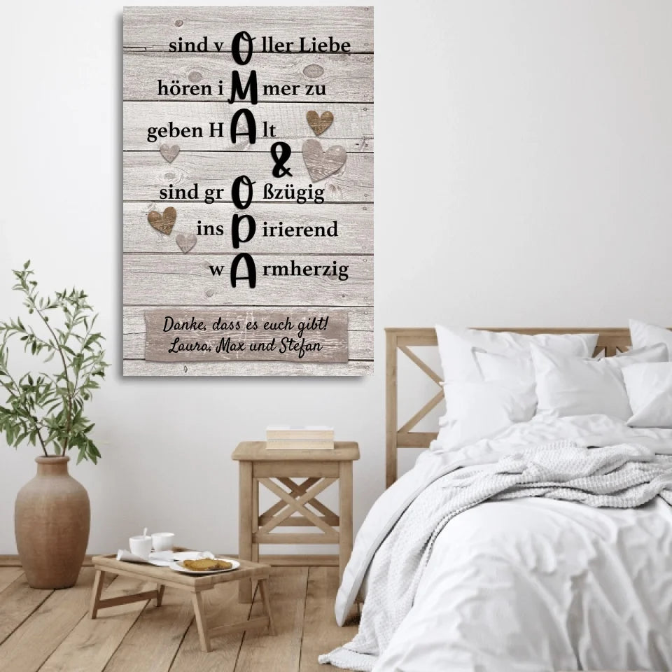 Oma en opa luisteren altijd - Gepersonaliseerd canvas