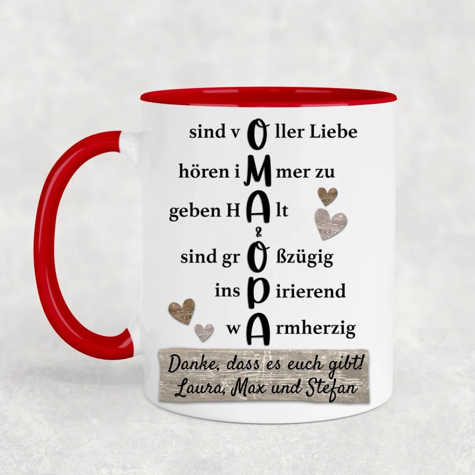 Oma en opa luisteren altijd - Gepersonaliseerde mok