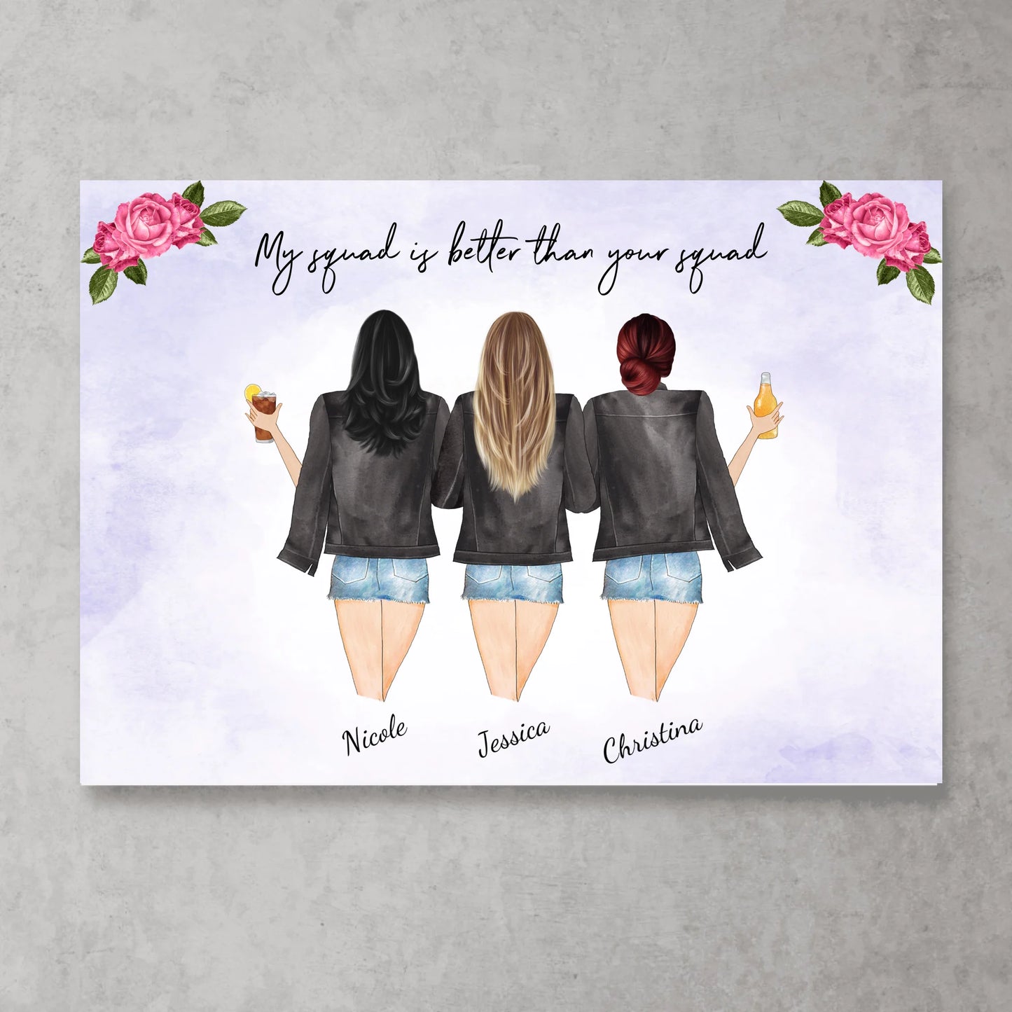 Roze rozen met meerdere personen - Gepersonaliseerde poster
