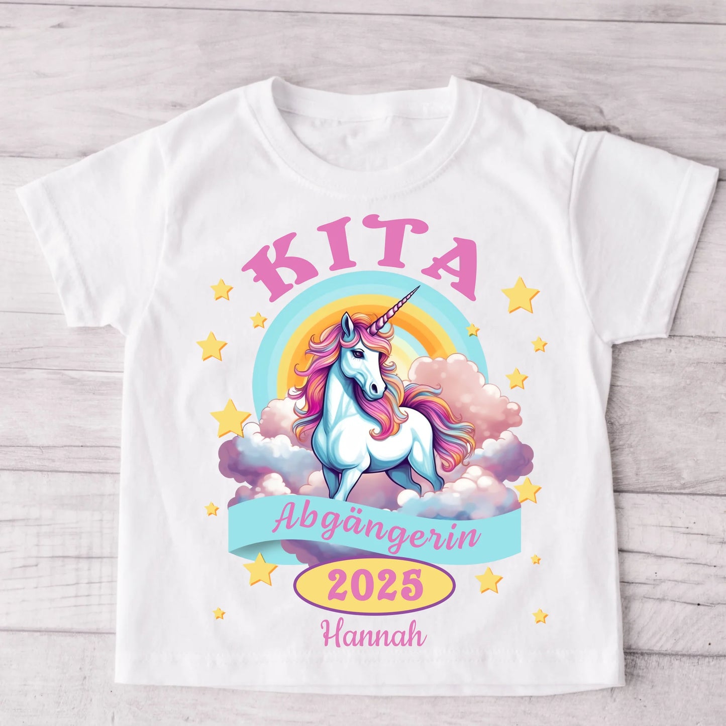 Eenhoorn op wolken - Gepersonaliseerd kinder T-shirt