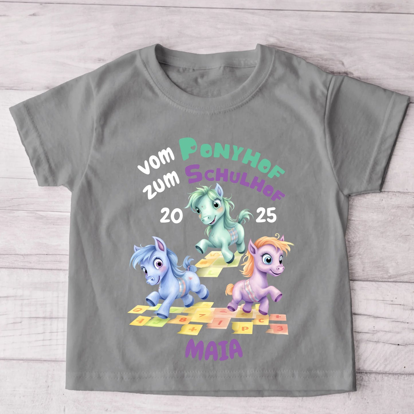 Pony Schoolplein - gepersonaliseerd kinder T-shirt