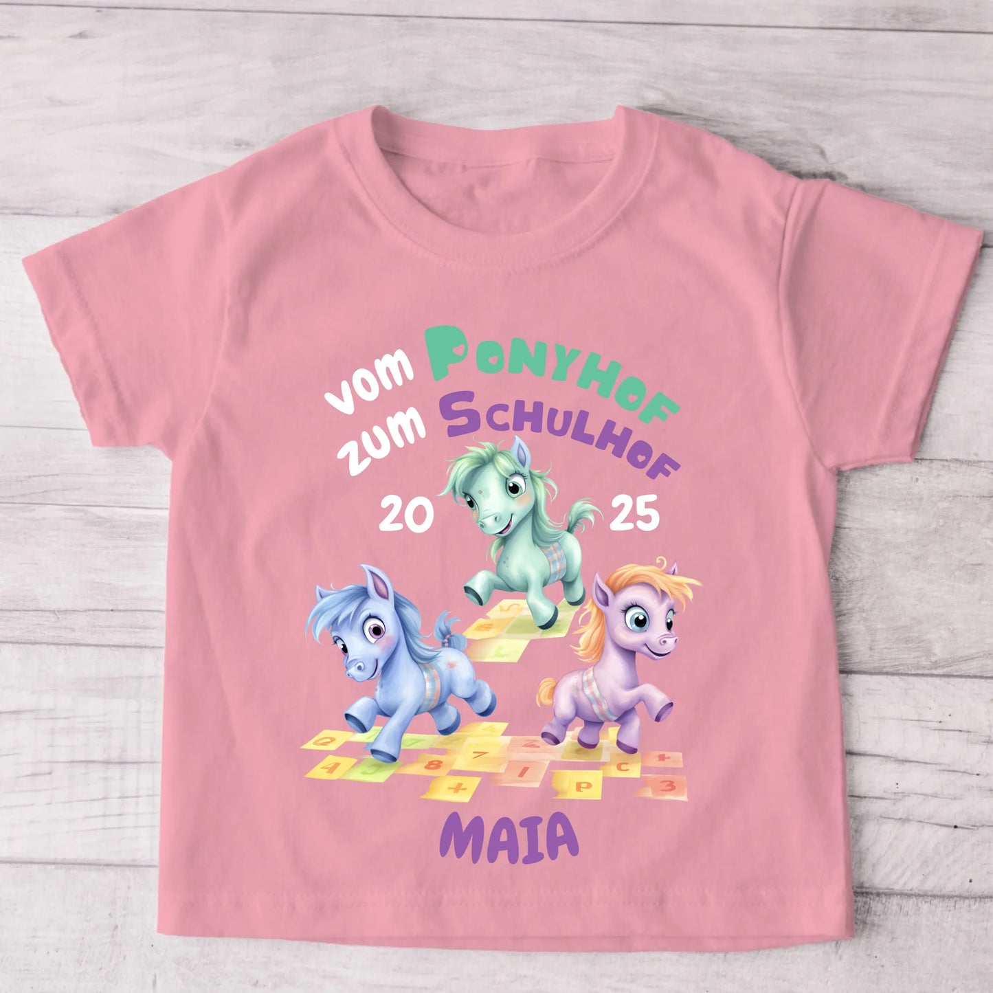 Pony Schoolplein - gepersonaliseerd kinder T-shirt