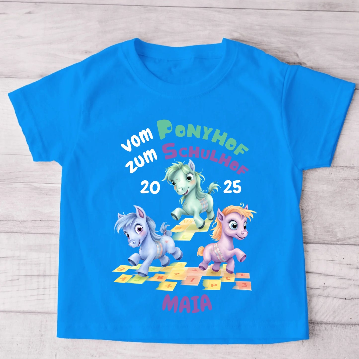 Pony Schoolplein - gepersonaliseerd kinder T-shirt