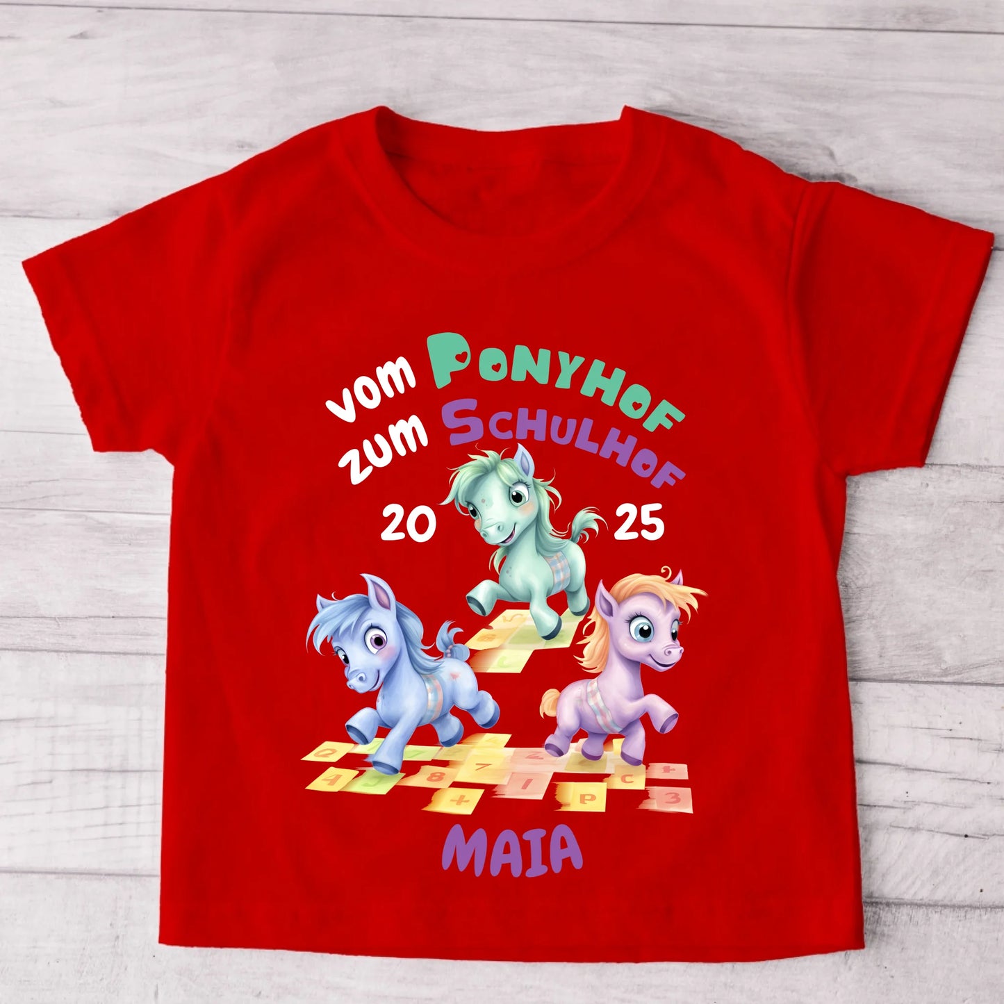 Pony Schoolplein - gepersonaliseerd kinder T-shirt