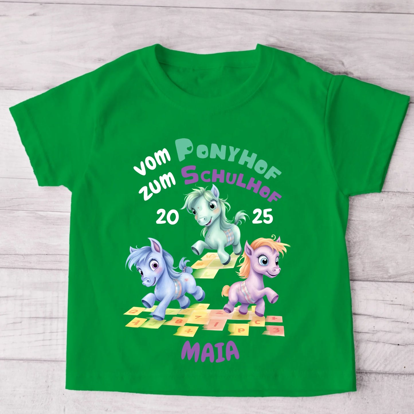 Pony Schoolplein - gepersonaliseerd kinder T-shirt