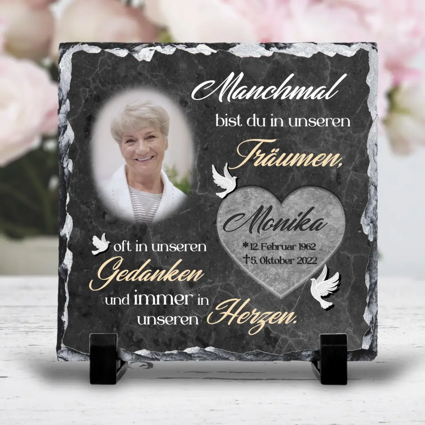 In unseren Herzen - Personalisierte Schiefertafel