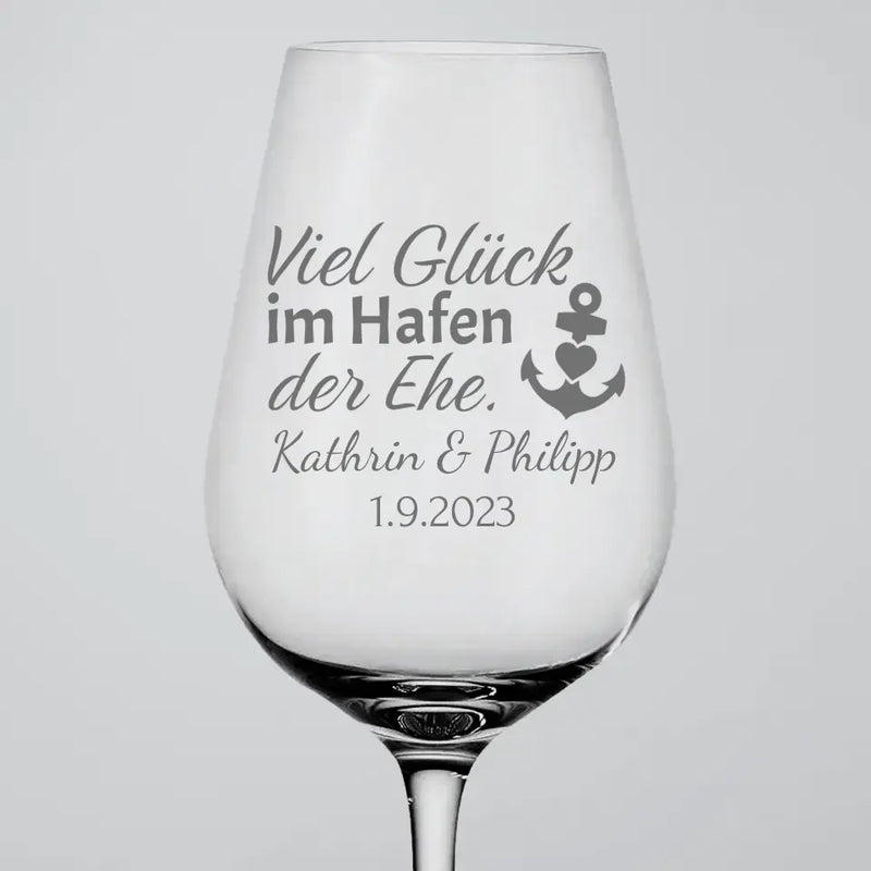 Hafen der Ehe - Personalisiertes Weinglas