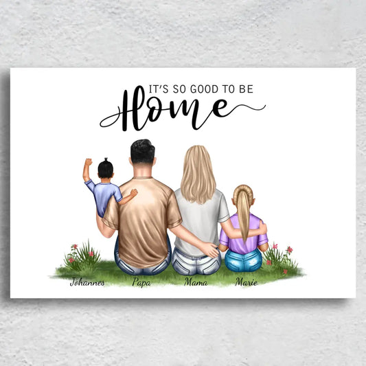 Gezin met twee kinderen - Gepersonaliseerd canvas 