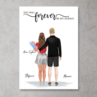 Stehendes Pärchen mit Baby (Mann & Frau) - Personalisiertes FineArt Poster