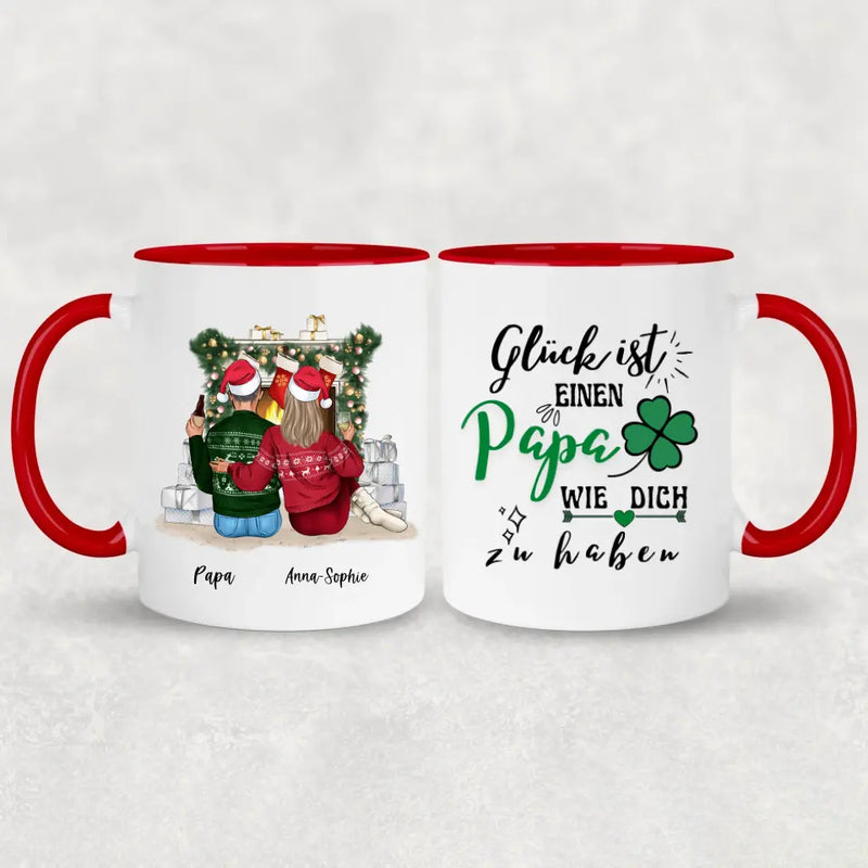 Papa und Tochter vorm Kamin - Personalisierte Tasse