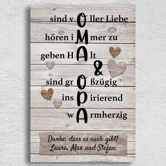 Oma en opa luisteren altijd - Gepersonaliseerd canvas 