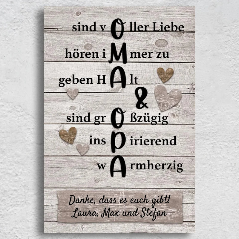 Oma & Opa hören immer zu - Personalisierte Leinwand