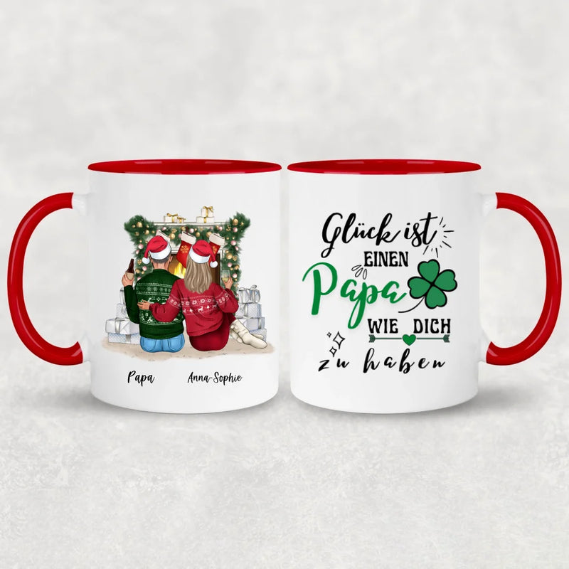 Papa und Tochter vorm Kamin - Personalisierte Tasse