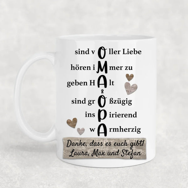 Oma & Opa hören immer zu - Personalisierte Tasse