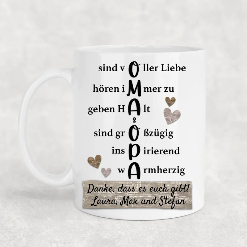 Oma & Opa hören immer zu - Personalisierte Tasse