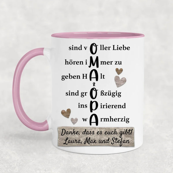 Oma & Opa hören immer zu - Personalisierte Tasse