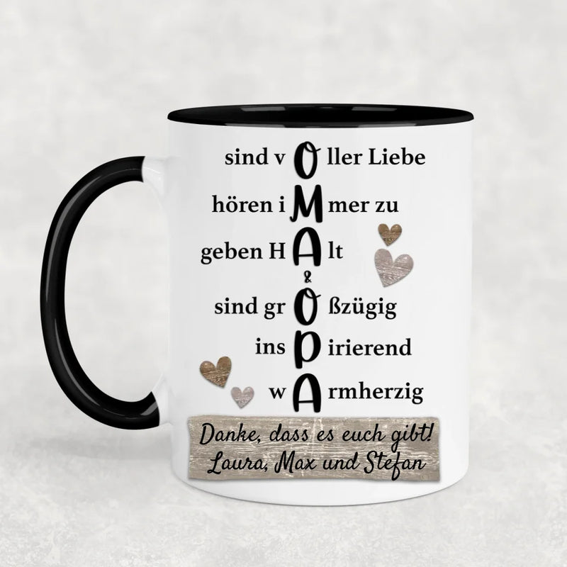 Oma & Opa hören immer zu - Personalisierte Tasse