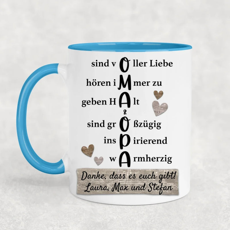 Oma & Opa hören immer zu - Personalisierte Tasse