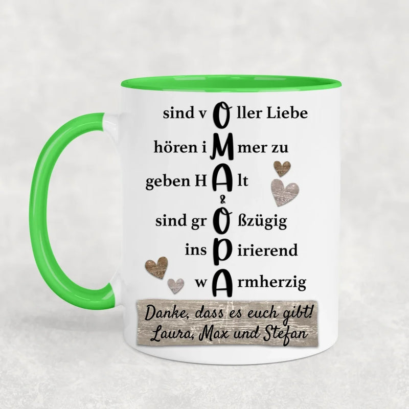 Oma & Opa hören immer zu - Personalisierte Tasse