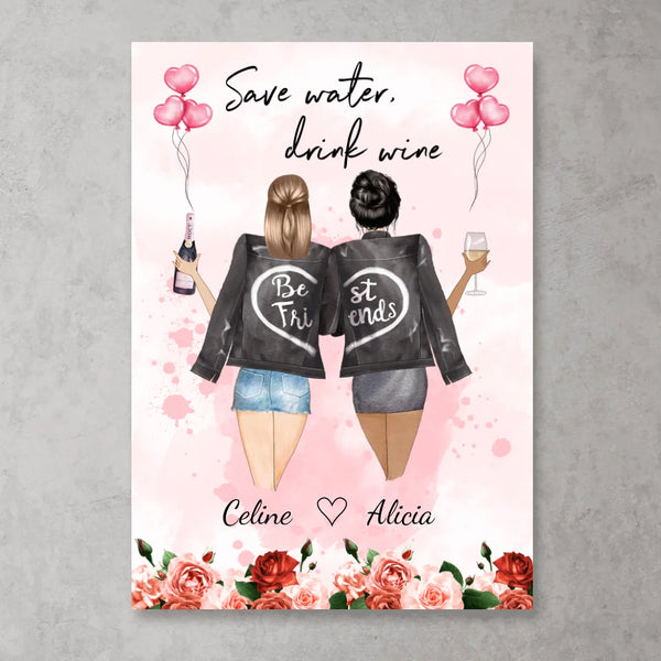 Single Best Friends mit Rosen - Personalisiertes Poster