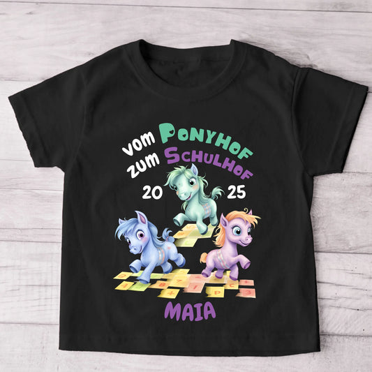 Pony Schoolplein - gepersonaliseerd kinder T-shirt 